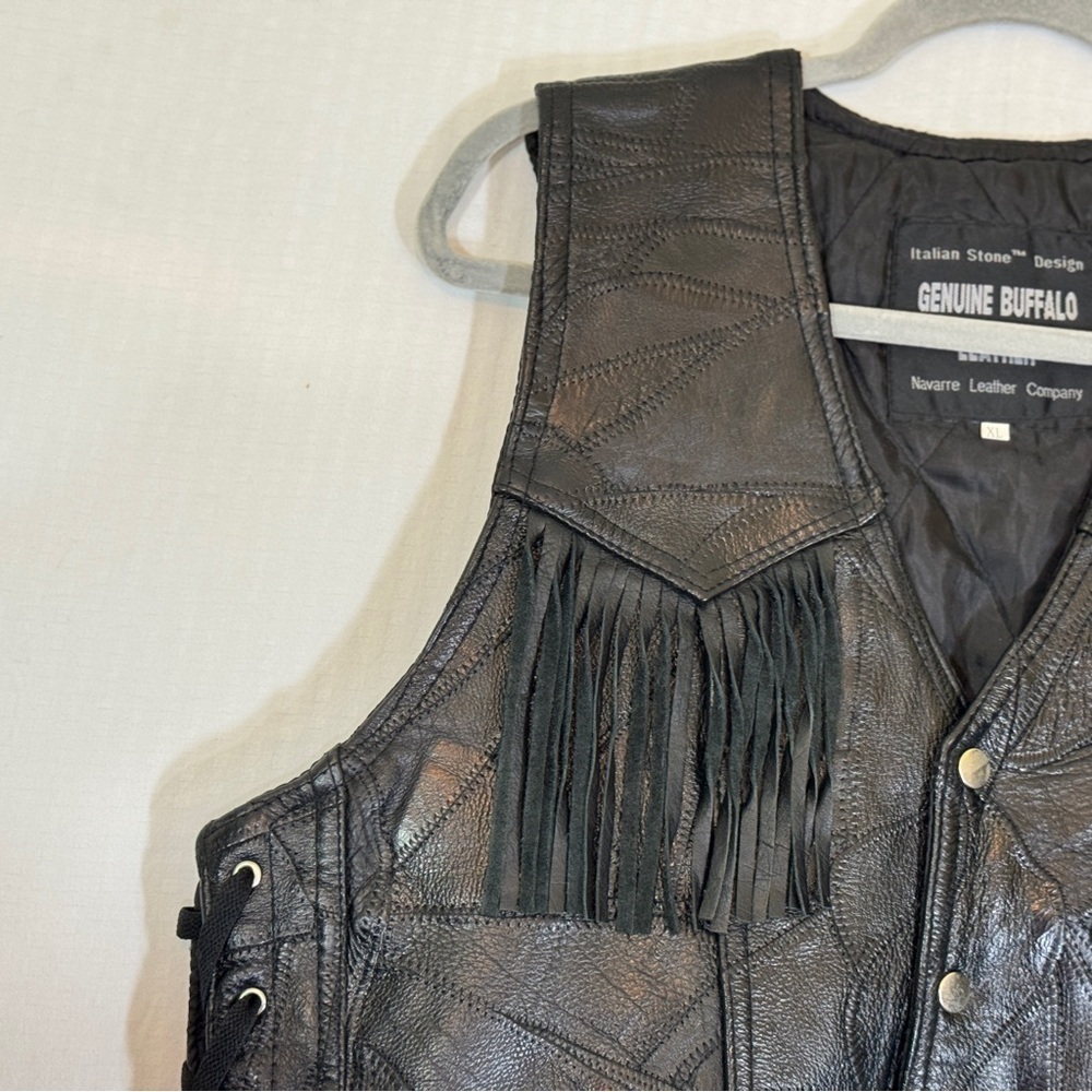 Vintage Navarre Genuine Buffalo Leather Fringe Vest XL – Italian Stone - Picture 7 of 17